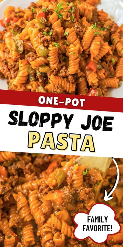 Sloppy Joe Pasta Sloppy Joe Mini Penne Skillet, Sloppy Joe Spaghetti, Ground Beef Rotini Recipes, Rotini Recipes, Sloppy Joe Pasta, Sloppy Joes Pasta, Rotini Pasta Recipes, Homemade Sloppy Joe Sauce, Indulgent Recipes