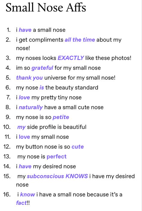 Button Nose Affirmations, Small Nose Subliminal Results, Small Nose Affirmations, Slim Nose Affirmations, Affirmation For Small Nose, Nose Manifestation, Nose Affirmations, Desired Nose Affirmations, Manifest Desired Face