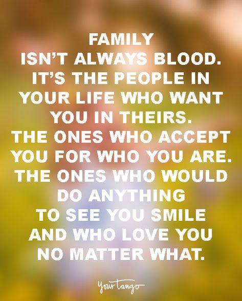 Family isn’t always blood. It’s the people in your life who want you in theirs. The ones who accept you for who you are. The ones who would do anything to see you smile and who love you no matter what. Important Person Quotes, Family Importance, Love Your Parents Quotes, Family Quotes Truths, Unbelievable Quotes, Fake Family Quotes, Bloods Quote, Friends Are Family Quotes, Family Isnt Always Blood