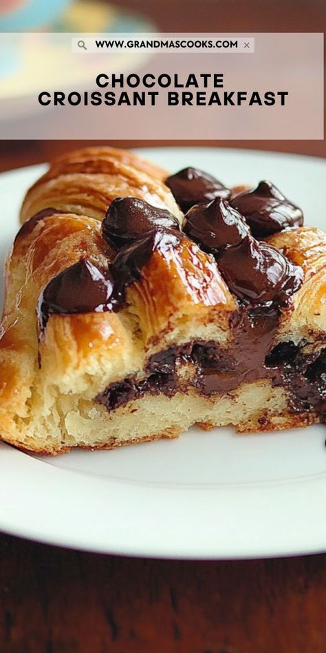 Treat yourself to a cozy breakfast with these melt-in-your-mouth chocolate croissants. Light, buttery, and packed with gooey chocolate goodness—your perfect morning indulgence! Chocolate Breakfast Casserole, Chocolate Croissant Bake, Easy Breakfast With Crescent Rolls, Croissant Dough Sheet Recipes, Easy Breakfast Ideas With Croissants, Breakfast Sweets Easy Mornings, Breakfast Deserts Easy, Chocolate Croissant Breakfast Bake, Canned Croissant Recipes Breakfast