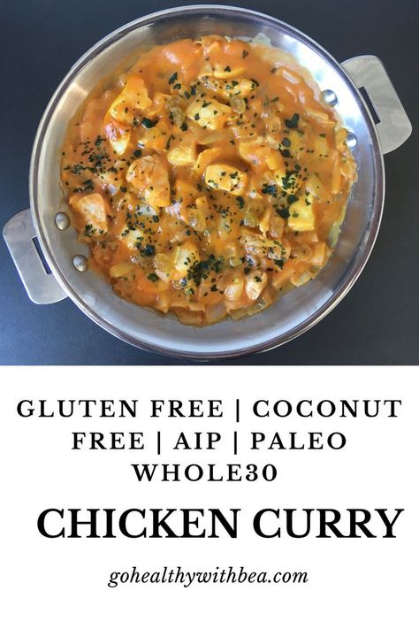 Easy Indian chicken curry. Coconut free, AIP, paleo and whole30 compliant. Also gluten, dairy, egg and nut free. Curry Without Coconut Milk, Paleo Curry, Indian Chicken Curry Recipe, Indian Chicken Curry, Aip Paleo Recipes, Quick Lunch Recipes, Chicken Curry Recipe, Indian Chicken, Aip Paleo