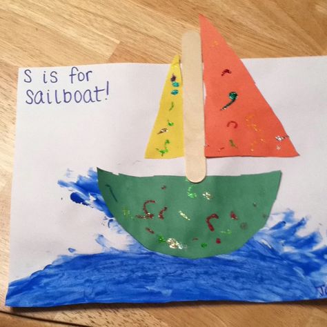 Sailboat craft for the letter S Sailboat Craft Preschool, Preschool Letter S, Letter S Activities, Preschool Transportation, Sailboat Craft, Preschool Rules, Letter Activity, Transportation Theme Preschool, Alphabet Activity