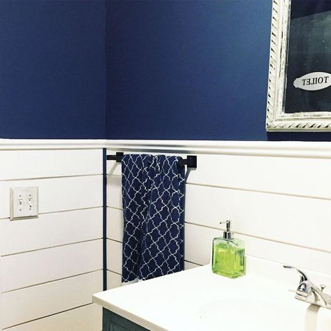 Open Bathroom Vanity #Masterbathroomlayout #Luxurybathroom #Industrialbathroom  Product ID:1653516753 Bm Van Deusen Blue, Van Duesen Blue, Benjamin Moore Van Deusen Blue, Navy Blue Bathroom Walls, Navy Paint Color, Bathroom Paint Colors Blue, Benjamin Moore Bathroom, Dark Blue Paint Color, Navy Paint Colors