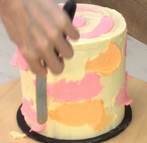 Chef begins with frosting, finishes cake with stunning colors Easy Tie Dye Cake Frosting, Smudge Cake Frosting, How To Tie Dye Frosting, Smear Cake Frosting, Multi Colored Cake Frosting, Tie Dye Icing Cake, Tie Dye Frosting How To Make, Smudge Cake, Tye Dye Cake Frosting