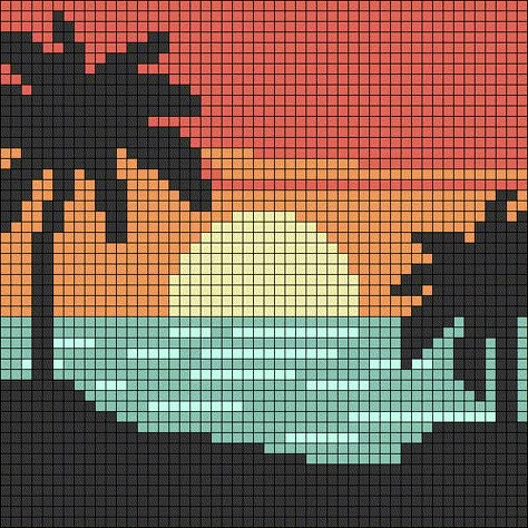 Alpha pattern #75543 | BraceletBook Grid Pattern Crochet, Crochet Pixel Art, Grille Pixel Art, Pixel Art Ideas, Ocean Palm Trees, Pixel Quilting, Modele Pixel Art, Crochet Wall Art, Graph Crochet