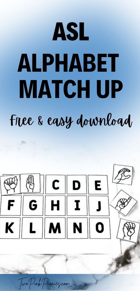 ASL Alphabet Match Up Game (Free PDF Download) | This ASL (American Sign Language) Alphabet matching game is great for students who are learning ASL. This ASL alphabet match up game is free and easy to download with no sign up required. Print out the PDF and then cut and laminate to use. It is great for students, people interested in beginner ASL, or for children to use while they learn ASL. Preschool Sign Language Free Printable, Asl Crafts, Sign Language Games, Asl Letters, Learning Asl, Asl Alphabet, Dot Marker Printables, Learn Asl, Alphabet Game