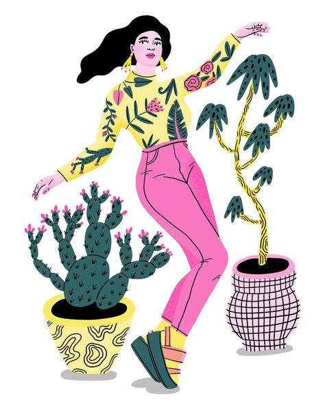 Bodil Jane, People Illustration, Plant Lady, Face Art, Happy Friday, Graphic Illustration, Fashion Illustration, Vector Art, Amsterdam