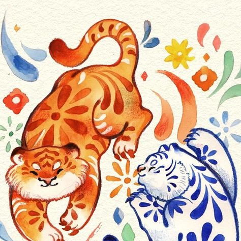 Baby Tiger Drawing, Tiger Year, Draw Watercolor, Chinese Tiger, Watercolor Tiger, Tiger Drawing, Tiger Illustration, Cute Tiger, Design Object