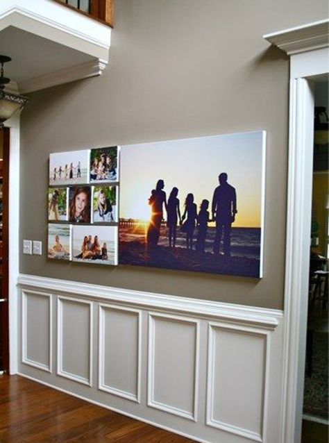 20 Love Photo Wall Ideas | Home Design And Interior Senior Photo Wall Ideas, Waynesboro Taupe, Family Photo Canvas, Canvas Photo Wall, Canvas Gallery Wall, Foyer Entryway, Family Photo Ideas, Photo Display, Wall Gallery