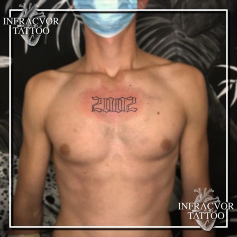 I tattooed the year of birth of this boy on my chest. The style is Gothic. You can see the difference between characters filled with black and left blank. #gothicfont #gothic #2002 Gothic Font Year Tattoo, 2002 Tattoo Font, Gothic Number Tattoo, Year Of Birth Tattoo, 2002 Tattoo Ideas, Year Tattoo Number, 2002 Tattoo, Birth Tattoo, Number Tattoo Fonts