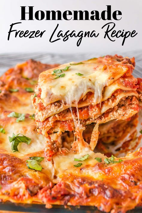 Freezer Meals Italian, Easily Freezable Meals, Freezable Lasagna Recipe, Frozen Lasagna Recipe Freezer Meals, Lasagna Recipe For Freezing, Easy Freezer Lasagna, Freezer Meals Lasagna, Meal Prep Lasagna Freezer Cooking, Lasagna Frozen Meal