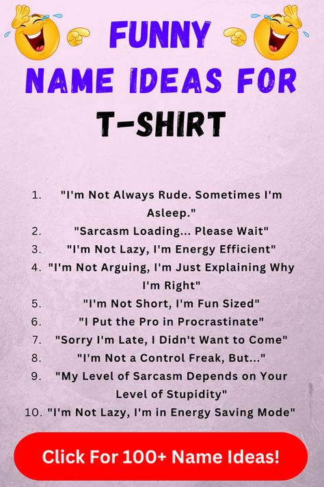 Looking for funny t-shirt names? Check out our list of top 100+ funny t-shirt name ideas in our blog post! T Shirt Business Names Ideas, Shirt Business Name Ideas, T Shirt Business, Shirt Names, Punching People, Funny Names, Shirt Business, Name Ideas, Never Trust