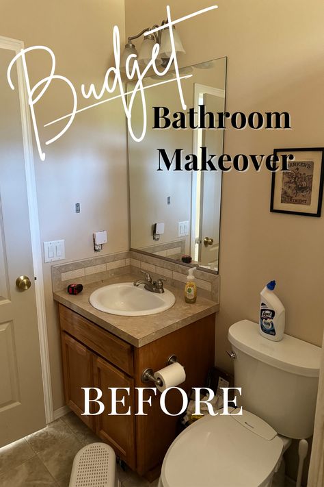 Transform your bathroom without breaking the bank! This DIY bathroom remodel cost less than $600 and includes all the details, from paint choices to affordable accessories. Click to learn how to do your own budget bathroom makeover! #BathroomRenovation #BudgetMakeover #DIYBathroom" Budget Bathroom Refresh, Bathroom Ideas Single Sink, Small Bathroom Repaint, How To Redo A Small Bathroom, Quick Bathroom Makeover Diy, Bathroom White Countertop Brown Cabinets, Partial Bathroom Remodel, Budget Half Bath Makeover, Updating Guest Bathroom