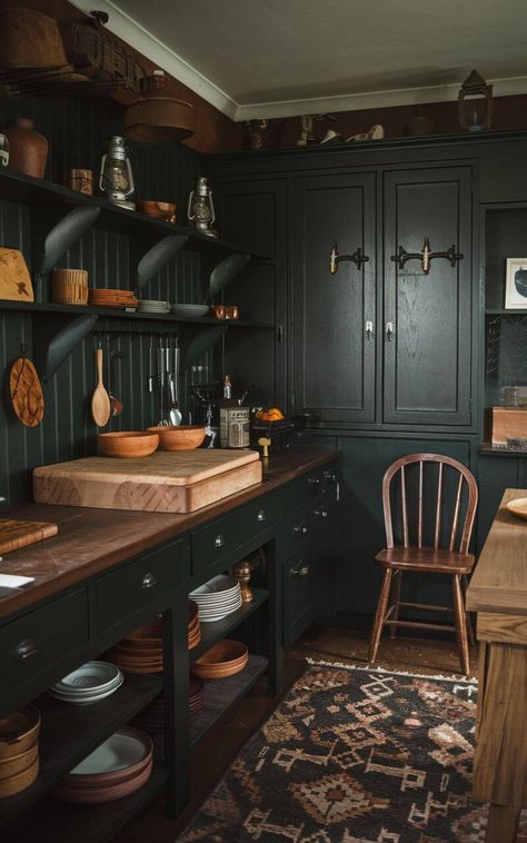 17 Witchy Kitchen Ideas for a Bewitching Cooking Space Witchy Kitchen Ideas, Modern Hearth, Granite House, Decorating With Black, Witchy Kitchen, Witch Kitchen, Halloween Kitchen Decor, Victorian Farmhouse, Halloween Kitchen