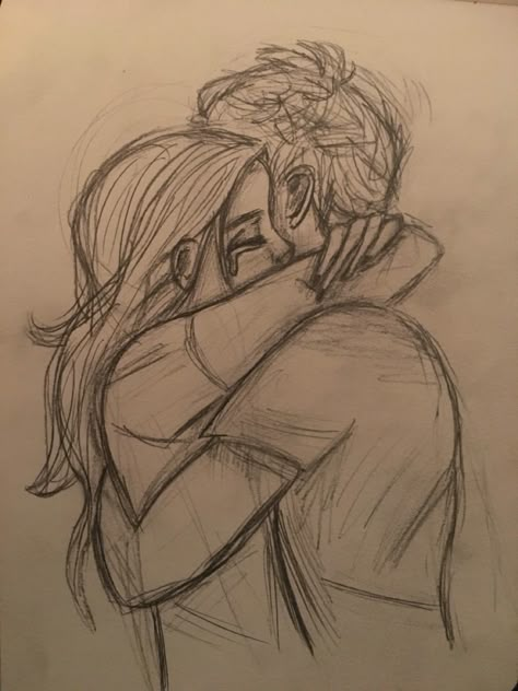 Couples Art Sketches, Cute Couple Pencil Sketches, Characters Hugging Drawing, Couple Drawings On Paper, Gf And Bf Drawing, Two Best Friends Sketch, Couple In Love Drawing, How To Draw A Kiss, Two People Dancing Drawing Reference