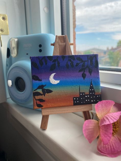 Ready for purchase on Etsy! #deskdesign #painting #canvaspaintingideas #canvasartpainting #aesthetic #homedecorideas Mini Easel Painting, Easel Painting Ideas, Aesthetic Desk Decor, Easel Painting, Aesthetic Desk, Mini Desk, Room Desk, Mini Canvas Art, Mini Canvas