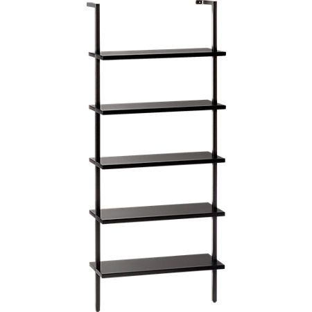 Stairway Black 72.5" Wall Mounted Bookcase + Reviews | CB2 Minimalist Bookcase, Industrial Chic Design, Industrial Bookshelf, Industrial Bookcases, Wall Mounted Bookshelves, Ladder Bookshelf, Bookcase Organization, Modern Bookshelf, Wood Ladder