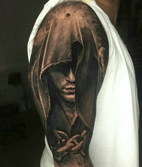 Hooded Figure Tattoo, Angel Tattoo For Women, Gladiator Tattoo, L Tattoo, Lion Tattoo Design, City Tattoo, Warrior Tattoos, Forearm Sleeve, Faded Hair