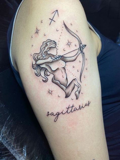 Saggitarius Sign Tattoo, Sagittarius Goddess Tattoos For Women, Sagittarius Goddess Tattoo, Geometric Minimalist Tattoo, Minimalist Tattoo Sleeve, Sagittarius Tattoos, Flash Tatoos, Archer Tattoo, Half Sleeve Tattoos Sketches