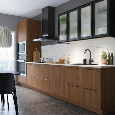 Kitchen doors & drawer fronts - IKEA Brown Modern Kitchen Cabinets, Kitchen Set Japandi, Black And Walnut Kitchen, Kitchen Ideas Ikea, Kitchen Cabinets Brown, Kitchen Cabinets Wood, Modern Walnut Kitchen, Brown Kitchen Ideas, Walnut Kitchen Cabinets