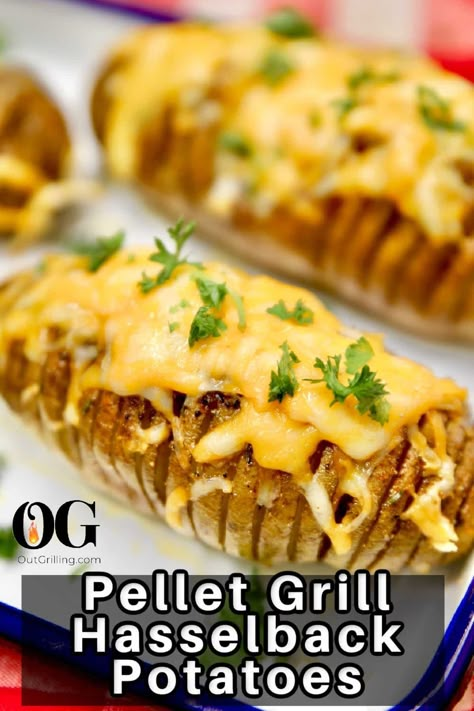 So, what are you waiting for? Fire up the grill and get ready to impress your guests with this mouthwatering combination of Pellet Grill Hasselback Potatoes for a tasty side dish. Trager Grill Potato Recipes, Pellet Grill Potatoes, Pellet Grill Brisket, Sides For A Bbq, Quick Easy Sides, Grilling Steak Tips, Easy Bbq Sides, Easy Summer Sides, Sweet Potato Mashed