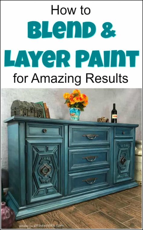 How to Blend & Layer Paint for Amazing Results on your painted furniture projects. Learn the furniture painting technique of blending and layering multiple colors while painting furniture to achieve a gorgeous finish. Layered painting techniques are truly one of a kind. #furniturepaintingtechniques #layeredpaintingtechnique #howtolayerpaintonfurniture #layerpaint #howtoblendchalkpaint #bluepaintedfurniture #bluepaintedfurnitureideas Layered Painting, Blue Painted Furniture, Painted Bedroom Furniture, Furniture Painting Techniques, Layer Paint, Distressed Furniture, Painting Furniture, Furniture Painting, Painting Furniture Diy