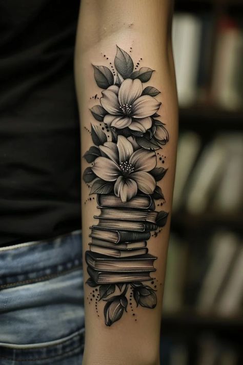 Small Book Tattoo Ideas, Traditional Book Tattoo, Books Tattoo Ideas, Book Tattoo Ideas For Women, Inside Forearm Tattoo, Librarian Tattoo, Book Lovers Tattoo, Book Tattoo Sleeve, Book Tattoo Designs