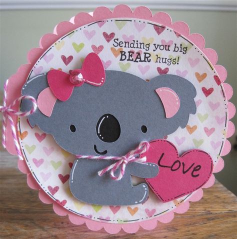 Purple Monkey Moments: Be My Valentine - Cricut Cardz Koala Bear Valentine Box Ideas, Valentines Card Svg Free, Valentine’s Day Card Cricut, Koala Valentine, Elephant Valentine Card, Create A Critter, Decoration Photo, Valentine Cards Handmade, Shower Bebe