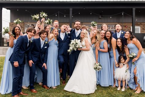 Navy Groomsmen Blue Bridesmaids, Navy Suits Wedding Bridesmaid, Navy Suits Blue Bridesmaids, Weddings With Navy Blue Suits, Blue Bridesmaid And Black Groomsmen, Navy Blue Suits And Bridesmaid Dresses, Light Blue Tie With Navy Suit, Light Blue Bridesmaid Dresses With Navy Suits, Navy Suit Light Blue Bridesmaids