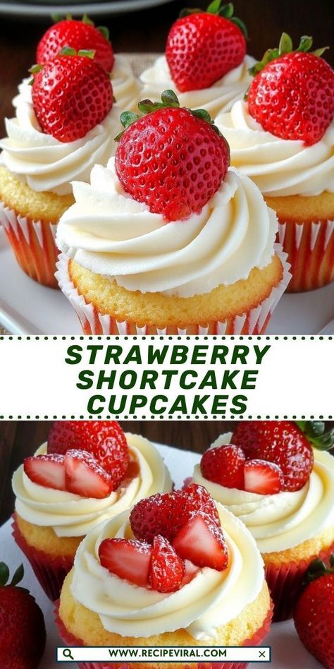 Soft, fluffy cupcakes topped with fresh strawberries, creamy frosting, and a hint of sweetness—your new favorite treat! Strawberry Shortcake Cupcakes, Shortcake Cupcakes, Strawberry Shortcake Cupcake, Fluffy Cupcakes, Creamy Frosting, Family Feast, Indulgent Desserts, Fresh Strawberries, Cup Cakes