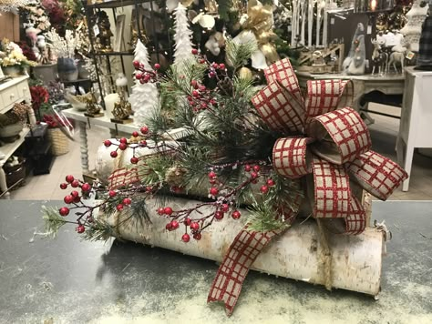 Birch logs White Birch Christmas Planter, Front Porch Christmas Decor Birch Logs, Crafts With Birch Logs, White Birch Christmas Decor Tree Branches, How To Use Birch Logs To Decorate, Birch Branches Christmas, Birch Limbs Christmas, Birch Bundle Decor, Birch Centerpieces Christmas