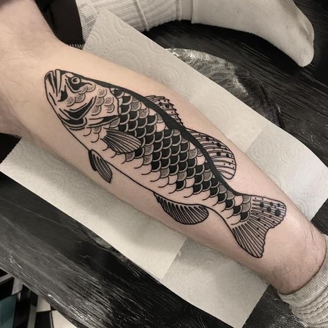 Nice bit of fish for Michael today. staygoodtom@gmail.com for bookings Made @heartbreakertattoo Traditional Black Koi Fish Tattoo, Arm Tattoos For Men Half Sleeves, Small Love Tattoos, Trippy Fish Tattoo, Shoulder Arm Tattoos, Small Arm Tattoos, Tattoo Ideas Design, Faith Tattoo, Arm Tattoos For Women