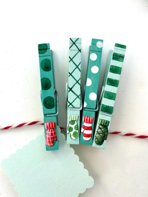 CHRISTMAS CLOTHES PINS winter mittens hand painted clothespins colorful Christmas clothespin card display Christmas card holder gift toppers Clothes Pin Crafts Christmas, Clothes Pin Christmas Crafts, Clothes Pins Ideas, Decorated Clothes Pins, Clothespins Crafts, Painted Clothespins, Painted Clothes Pins, Christmas Clothespin, Clothespin Ornaments