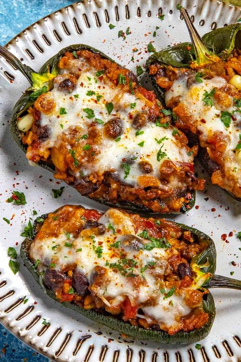 Stuffed Poblano Peppers Recipe - Chili Pepper Madness Smoked Appetizers, Stuffed Veggies, Chile Relleno Recipe, Stuffed Poblanos, Chili Relleno Casserole, Poblano Peppers Recipes, Colorful Recipes, Mexican Stuffed Peppers, Chili Pepper Recipes