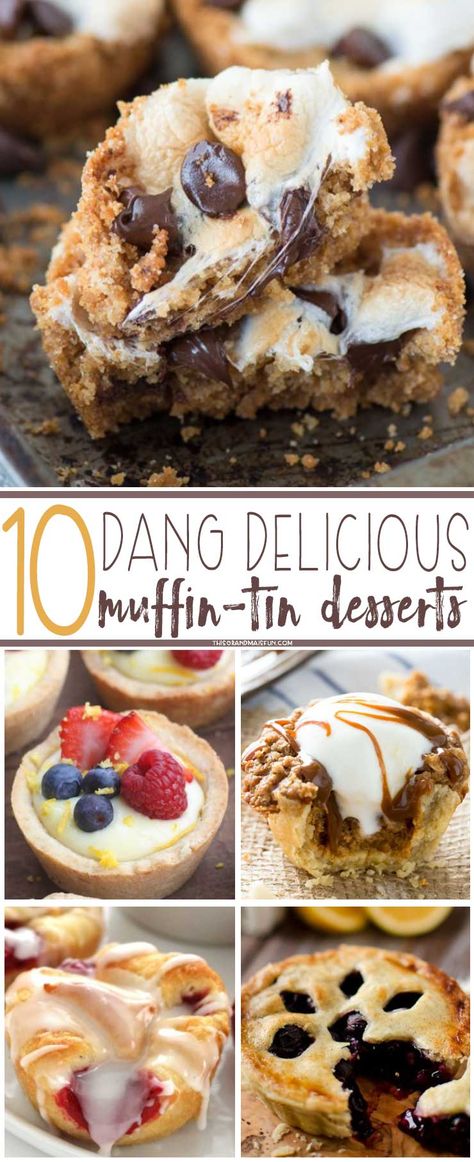 10 Dang Delicious Muffin-Tin Desserts After School Desserts, Desserts In A Muffin Tin, Muffin Tin Snacks, Dessert In Muffin Tin, School Lunch Dessert Ideas, Office Baking Ideas, Cupcake Tin Desserts, Cupcake Pan Desserts, Desserts In Cupcake Liners