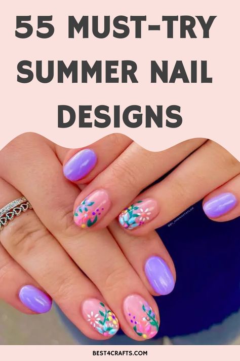 Explore these 55 stunning nail art designs that are perfect for the summer season. Get inspired to try out new colors, patterns, and styles that will make your nails stand out. From bold and bright hues to intricate designs, there's something for everyone in this collection of summer nail ideas. Whether you prefer a classic French manicure or something more creative like ombre or glitter nails, these designs will elevate your look and add some fun to your fingertips. Fun French Nail Designs, Fun Easy Nail Designs, French Manicure Flowers, Bright Flower Nails, Summer Flower Nail Designs, Late Summer Nail Ideas, Late Summer Nails, Summer French Manicure, Firework Nail Art