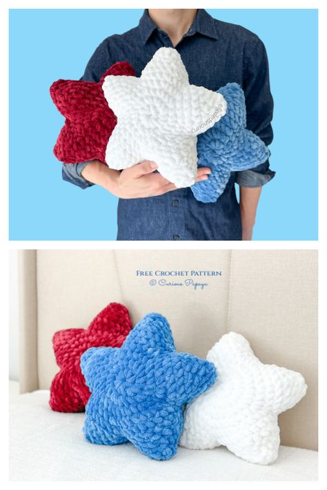 Amigurumi Star Pillow Free Crochet Patterns - DIY Magazine Free Crochet Patterns One Color, Free Giant Crochet Patterns, Big Plushie Crochet Pattern Free, Crochet Blanket Yarn Amigurumi, Fun Easy Crochet Projects, Blanket Yarn Crochet Patterns Free, Crochet Moon Pattern Free, Jumbo Crochet Plushies Pattern Free, Chunky Yarn Projects Crochet