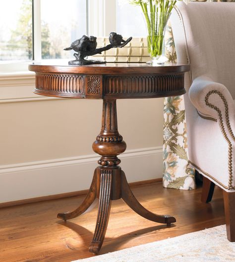 Furniture Pedestal, Hooker Furniture Living Room, Round Living Room, Pedestal Side Table, Round Accent Table, Seven Seas, Wood Pedestal, Living Room Accent Tables, Living Room End Tables