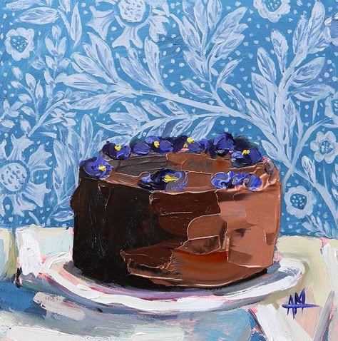 Angela Moulton on Instagram: "chocolate cake with pansies #cakepainting #stilllife #oilpainting #impasto #artoftheday #chocolatecake" Cake Paintings, Angela Moulton, Cake Painting, Dessert Art, Birthday Painting, Creek Art, Cupcake Cake Designs, Wedding Cake Table, Guilt Free Dessert