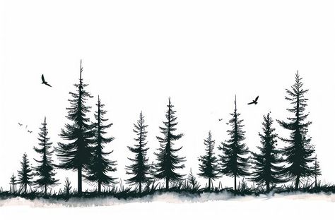 Pine tree forest drawing plant line. | free image by rawpixel.com / Joseph Ralph Tree Forest Drawing, Forest Line Drawing, Forest Background Drawing, Pine Tree Drawing, Skyline Tattoo, Small Pine Trees, Pine Tree Forest, Forest Drawing, Pine Tree Tattoo