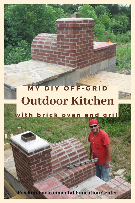 I love my outdoor kitchen for summer cooking and canning. An outdoor kitchen is great for those persons living off-grid and needing some additional cooking options. It also makes a wonderful place to gather with family and friends. Here is my example of what I did and building photos along the way. Outdoor Kitchen Off Grid, Off Grid Outdoor Kitchen, Outdoor Canning Kitchen, Rustic Outdoor Kitchen, Canning Kitchen, Brick Kitchen, Diy Outdoor Kitchen, Rustic Kitchen Design, Home Design Floor Plans