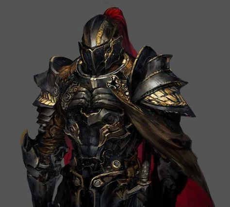 D&D Art Dump Part 1: Character Art - Imgur Fantasy Knight Helmet Design, Royal Knight Art, Fantasy Royal Guard, Black Armor Knight, Black Plate Armor, Fantasy Knight Helmet, Black Knight Fantasy Art, Black Knight Armor, Knight Oc Male