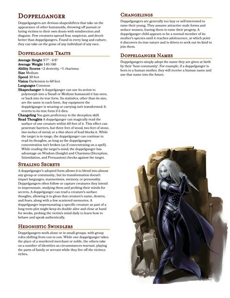 Doppelganger Dnd, Dnd Shapeshifter, Homebrew Races, Dnd Tips, Dnd Enemies, Dm Tools, Magic Animals, Dungeons And Dragons Races, D D Races