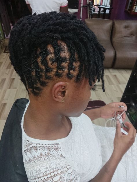 progress Short Dreads Hairstyle For Women, Short Dreadlocks Styles Black Women, Dread Lock Styles, Short Dread Hairstyles, Dread Styles Women, Short Dreads Styles For Women, Loc Styles Medium Updo Women, Short Loc Styles For Women, Loc Styles For Short Hair