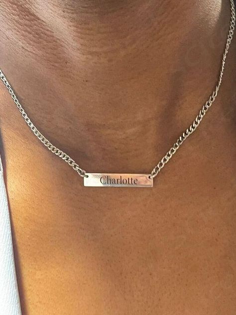 Our name necklace is classic in style and bold in design. #silvernecklace #namenecklace #christmasgift #giftforhet Custom Silver Jewelry, Bar Necklace Personalized, Name Necklaces, Turkish Jewelry, Personalized Gifts For Her, Engraved Necklace, Shop Products, Religious Jewelry, Necklace Personalized