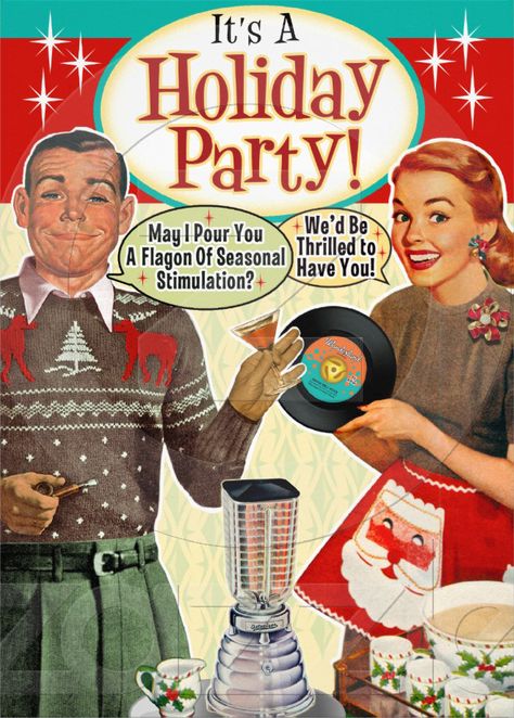 retro holiday party invitation 1950s Christmas Party, Vintage Christmas Invitation, Funny Christmas Party Invitations, Retro Christmas Party, Christmas Party Theme, Vintage Christmas Party, Elegant Christmas Party, Christmas Humor Ecards, Company Christmas Cards