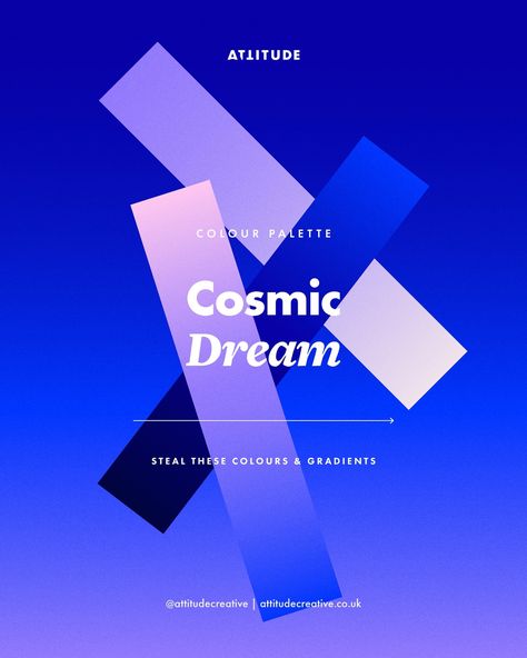 Cosmic Dream 💙 A palette of 6 colours + 4 gradients + 4 colour combos for you to play around with in your digital designs! These are some of my favourite colours to use in abstract gradient artworks, what sort of project would you use it for? #colorpalette #colorlove #colorinspo #colours #colourpop #colorful #boldcolors #colourart #colorinspiration #brandinginspiration #brandcolors #colorgradient #designresources Gradient Color Palette, Gradient Color Design, Abstract Gradient, Branding Inspo, Business Website Design, Colour Combos, Color Inspo, Personal Brand, Colour Palettes