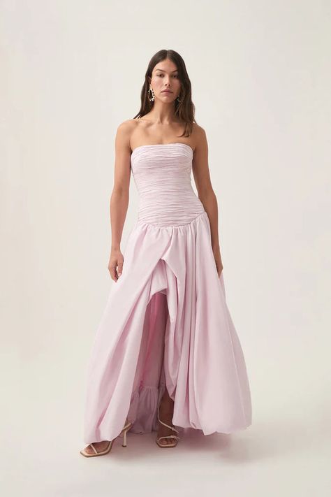 Aje Violette Bubble Hem Maxi Dress - Pastel Pink – Dress Hire AU Skirt Asymmetrical, Engagement Party Dresses, Dress Pastel, Pink Strapless Dress, Court Dresses, Bubble Hem, Bubble Dress, Strapless Gown, Straight Neckline