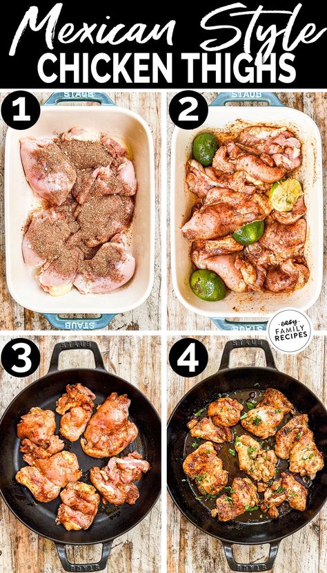 These Mexican chicken thighs are one of my family’s FAVORITE ways to enjoy chicken with Tex-Mex flavors! A zippy marinade makes these chicken thighs extra delicious, and it all comes together with just a few minutes of prep time. Serve the chicken thighs as-is for an easy dinner or use them for tacos, burritos, and more. Great for meal prep too! Chicken Thigh Recipe Mexican, Mexican Chicken Thighs Recipes, Mexican Style Chicken Thighs, Chicken Thighs Tacos, Mexican Chicken Thigh Recipes, Chicken Thigh Tacos, Mexican Chicken Thighs, Authentic Mexican Chicken Recipes, Easy Chicken Thigh Recipes Baked