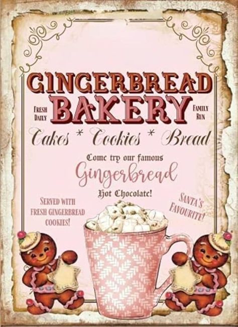 Shabby Chic Weihnachten, Gingerbread Hot Chocolate, Hot Chocolate Sign, Gingerbread Bakery, Christmas Hot Cocoa, Bakery Sign, Retro Metal Signs, Holiday Poster, Shabby Chic Christmas